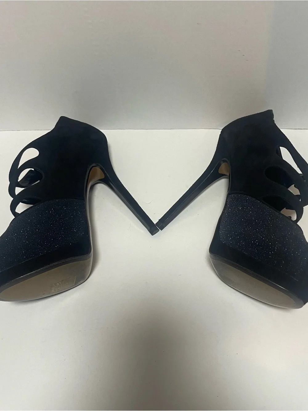 Fendi Black Suede Glitter Peep Toe Platform Booties EU 38.5